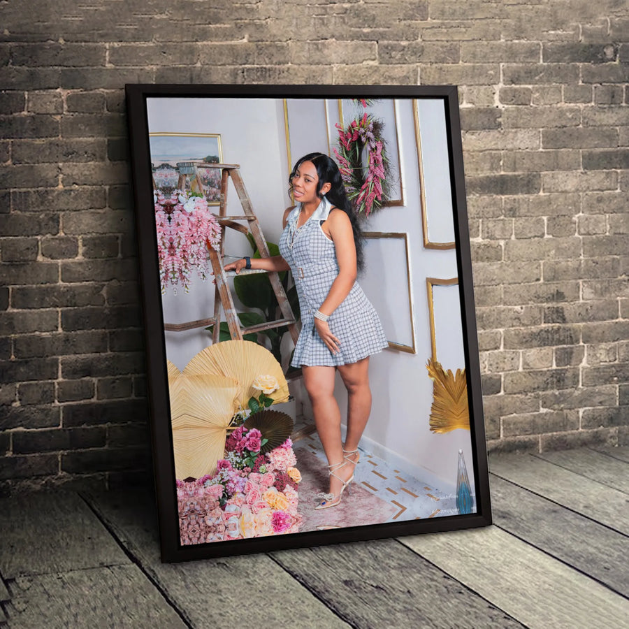 Fashion Portrait Canvas Print | Elegant Woman Floral Photoshoot Wall Art | Premium Gallery-Wrapped 1.25" Profile | Sophisticated Home Office Decor