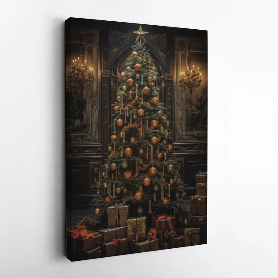 Christmas Tree Canvas Wall Art | Elegant Grand Room Decor with Gifts | Premium Gallery Wrap Print | Festive Holiday Home Gift