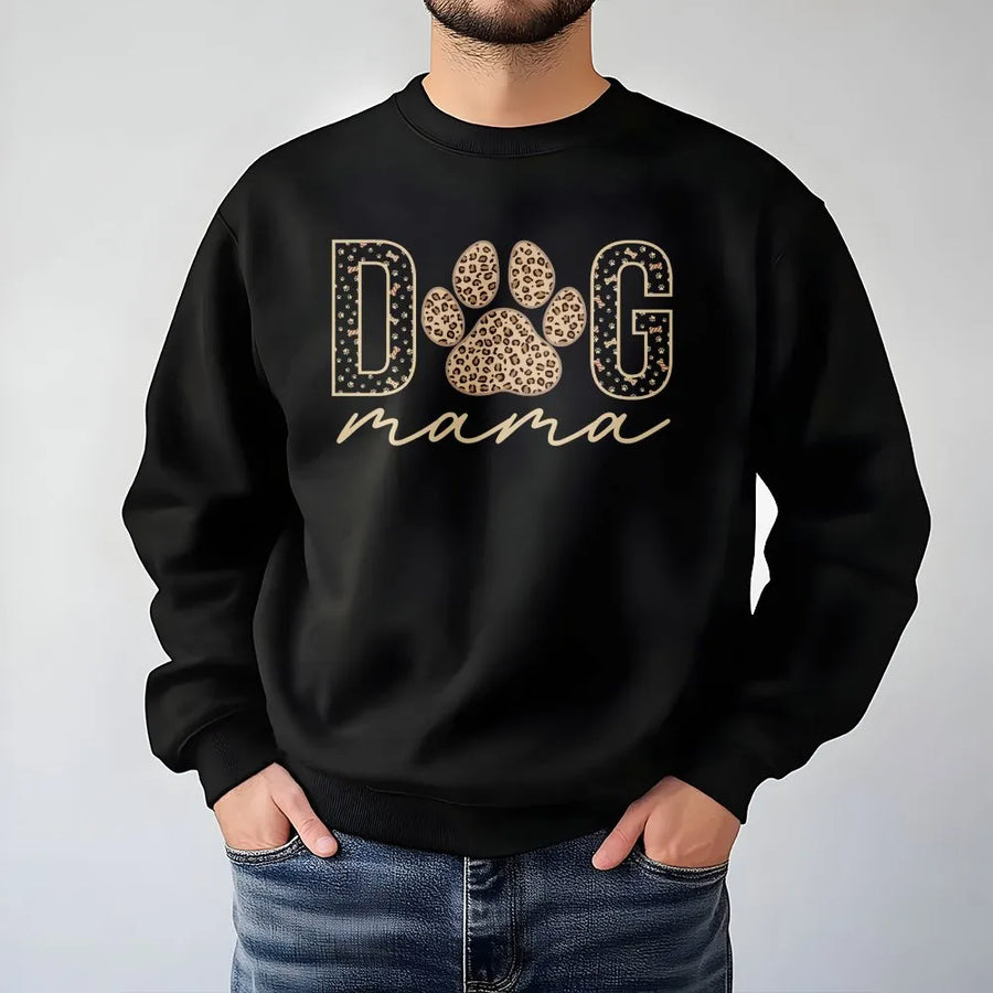 Dog Mama Sweatshirt | Trendy Leopard Print Text Design | Premium Cotton Polyester Blend | Cute Animal Lover Gift For Her