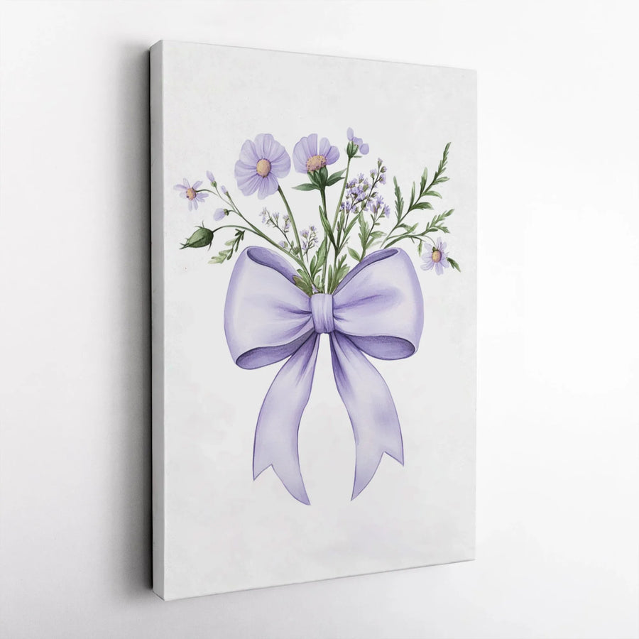 Watercolor Lavender Wildflower Canvas Print | Floral Bouquet With Purple Bow | Gallery-Quality 1.25" Thick Wall Art | Elegant Home Decor Gift