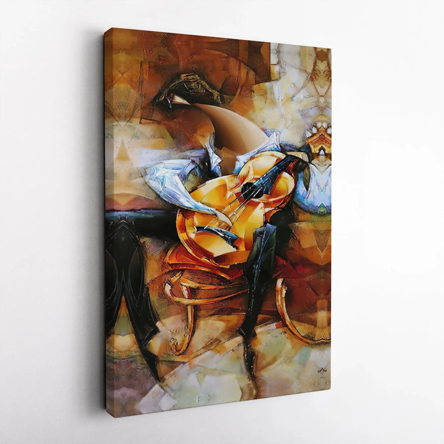 Abstract Musician Canvas Wall Art | Cubist Guitarist Painting Print | Premium 1.25" Gallery Wrap | Gift for Music Lovers and Modern Home Decor