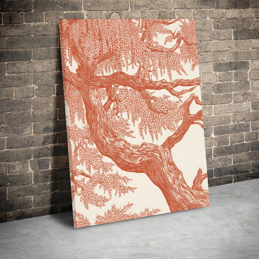 Wisteria Tree Wall Art | Linocut Botanical Illustration | Premium Gallery Wrap Canvas | Nature Inspired Home Decor Gift