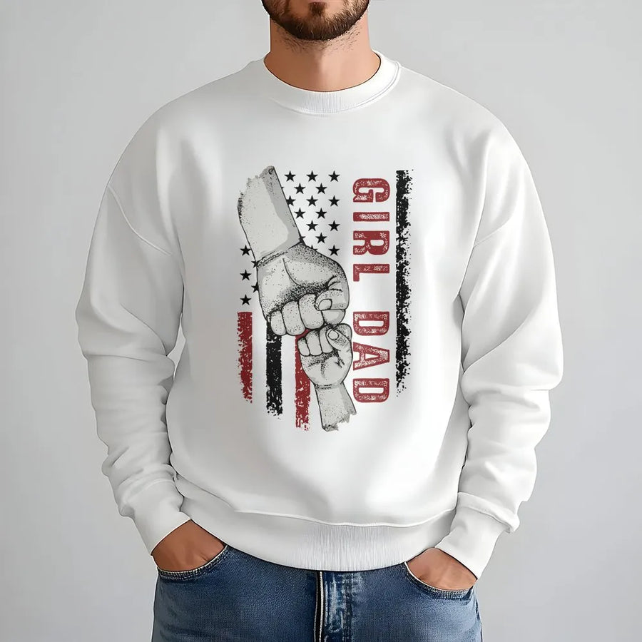 Girl Dad Sweatshirt | American Flag Fist Bump Graphic | Premium Cotton Blend | Father's Day 2026 Gift for Dads