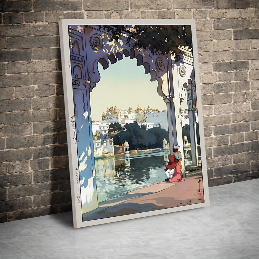 Udaipur Palace Canvas Print | Indian Lake City Anime Style Art | Premium Gallery Wrapped Decor | Travel Aesthetic Wall Art Gift