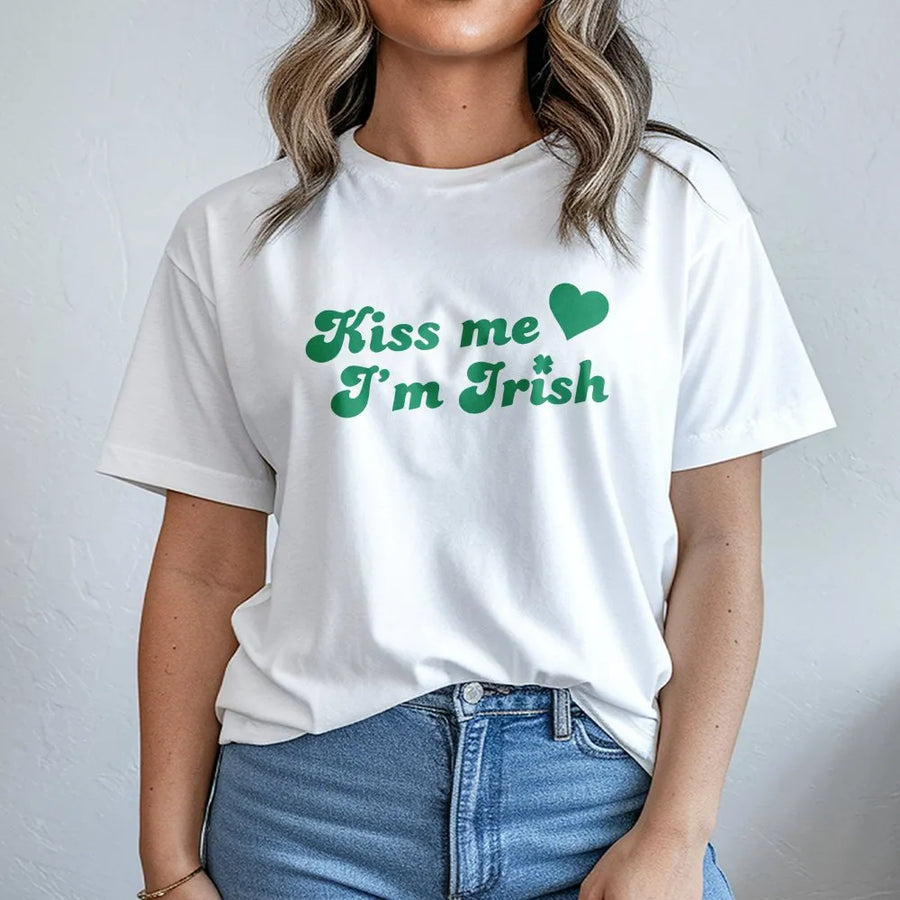 Kiss Me I'm Irish T-Shirt | Retro St. Patrick's Day Graphic Tee | Premium 100% Cotton | Funny Holiday Gift for Men and Women