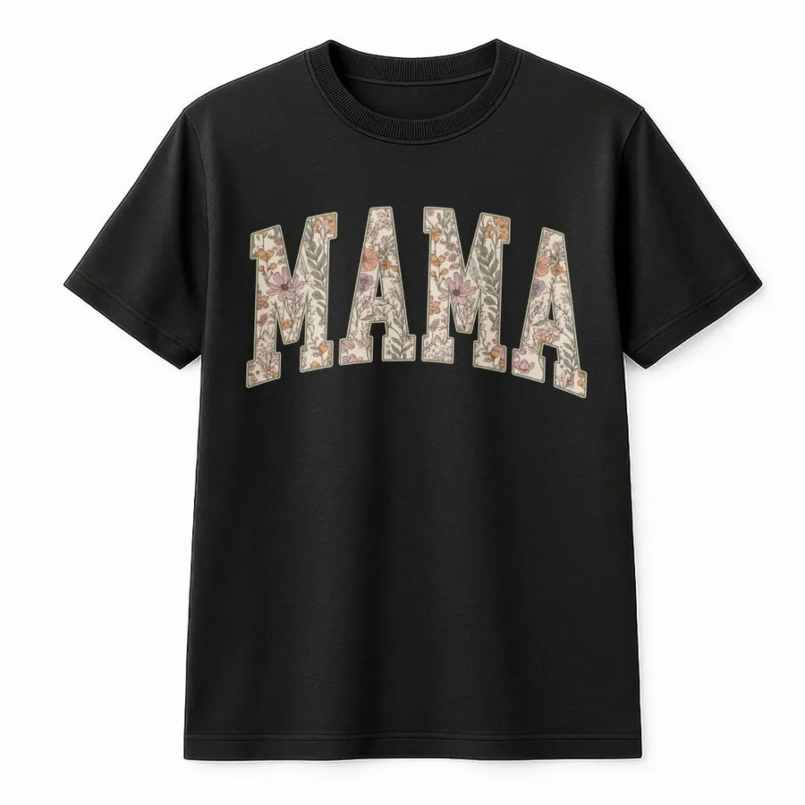Floral Mama T-Shirt | Retro Botanical Varsity Letters | Premium Cotton Blend | Mothers Day Gift for New Mom