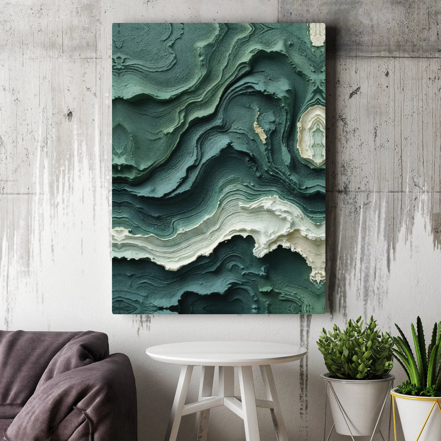 Abstract Green Canvas Wall Art | Modern 3D Textured Effect Print | Premium Gallery Wrapped Canvas | Large Minimalist Art for Living Room Decor
