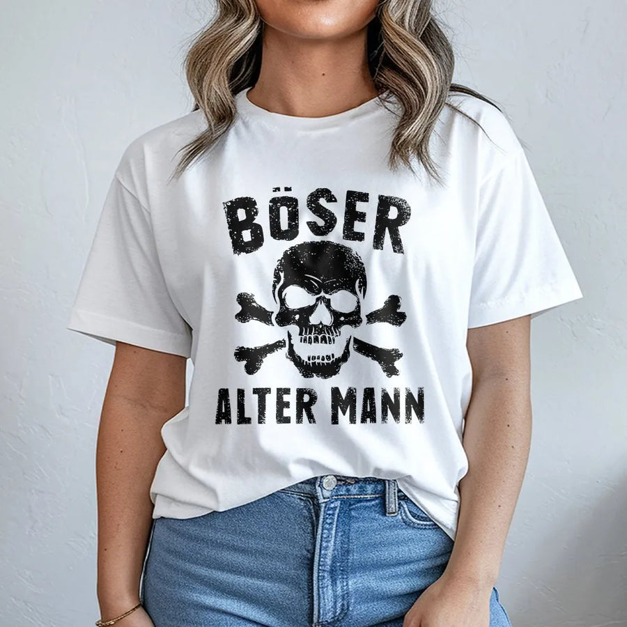Böser Alter Mann T-Shirt | Vintage Totenkopf Grafik & Spruch | Premium Baumwoll-Mix | Lustiges Geschenk für Papa & Opa
