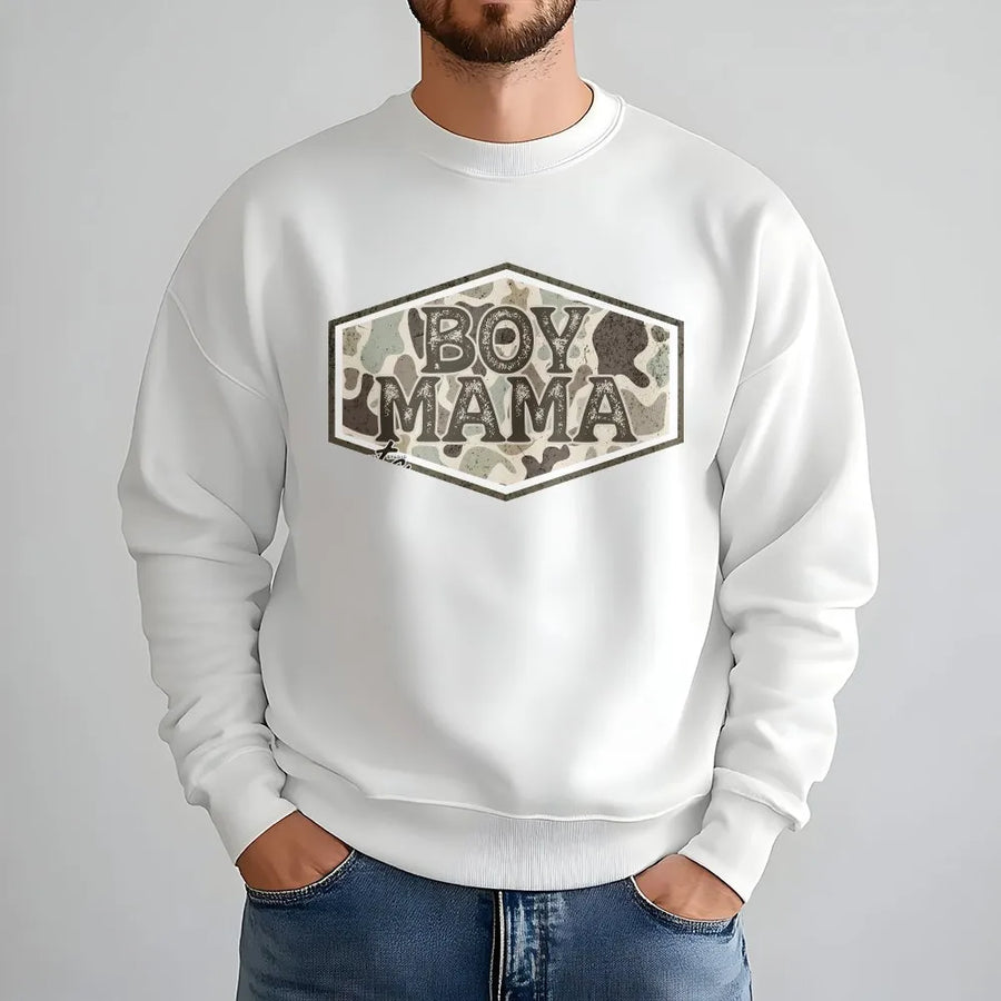 Boy Mama Camo Sweatshirt | Hunting Season Graphic Sweatshirt | Premium Cotton Blend | Gift for Proud Mom of Boys