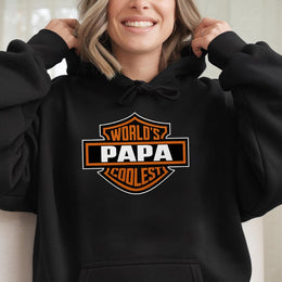 Worlds Coolest Papa Hoodie | Motorcycle Club Shield Design | Cotton-Poly Blend | Father's Day 2026 Gift Idea For Grandpas And Dads