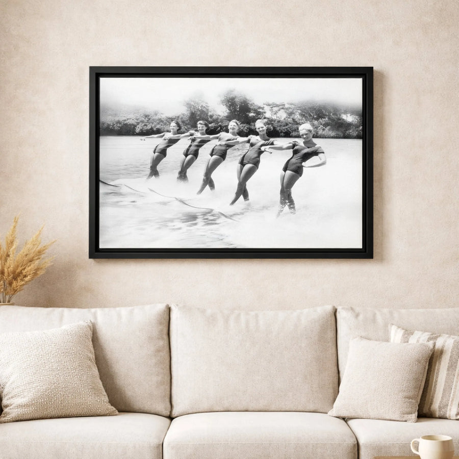 Vintage Water Skiing Wall Art | Retro 1950s Beach Aesthetic Photo | Premium Gallery Wrapped Canvas | Gift for Lake House Decor