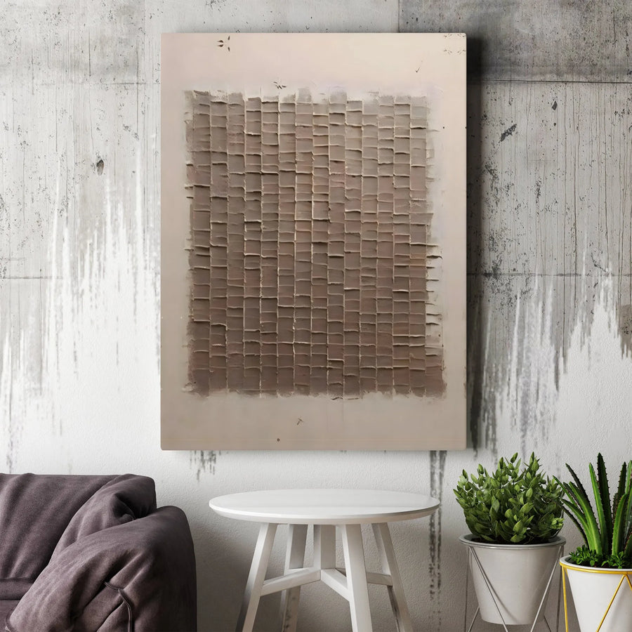 Minimalist Abstract Brown Grid Canvas | Textured Geometric Wall Art | Premium Fade-Resistant Print | Modern Home & Office Decor Gift