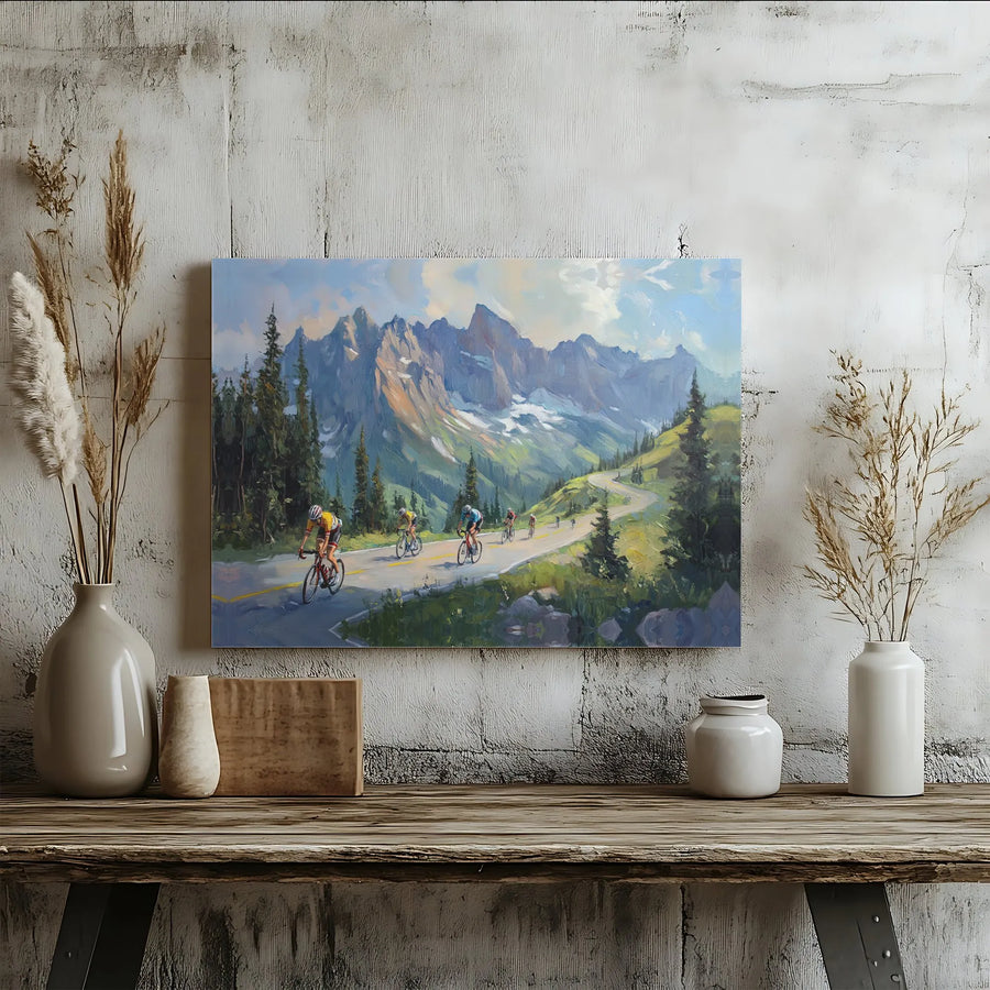 Mountain Road Cycling Canvas Print | Impressionist Landscape Wall Art | Premium Gallery Wrapped Decor | Perfect Gift For Cyclists And Athletes