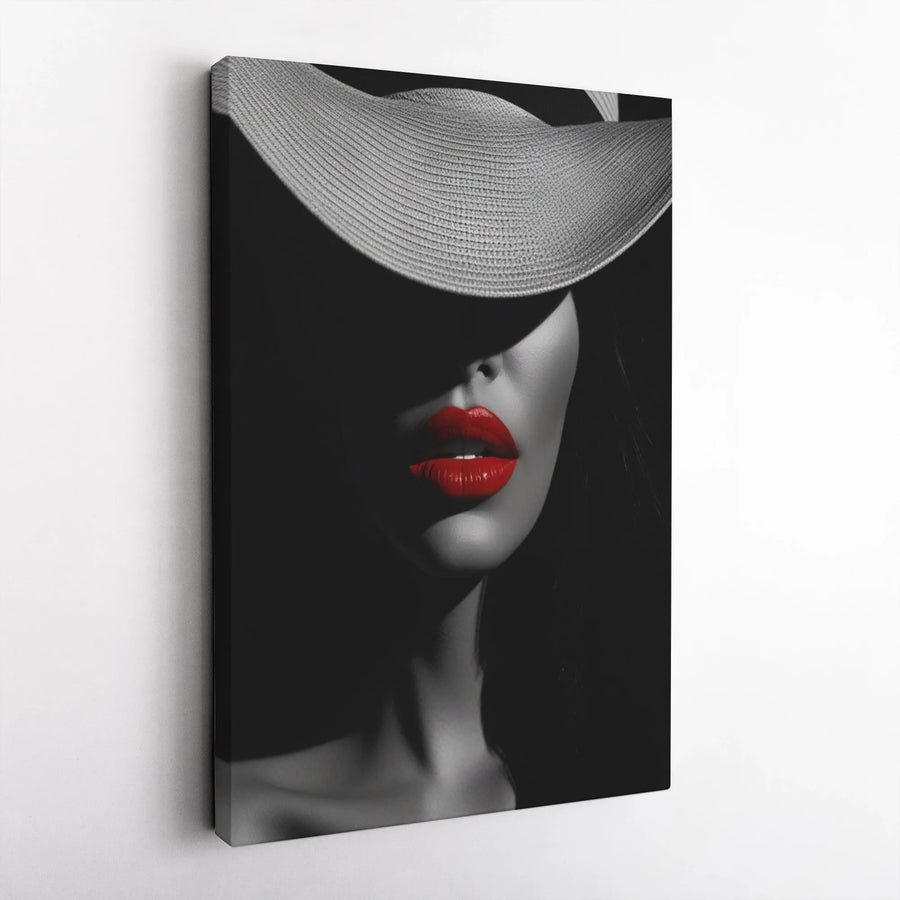 Noir Fashion Canvas Art | Woman with Red Lips Print | Premium Gallery Wrapped Canvas | Modern Bedroom Wall Decor Gift