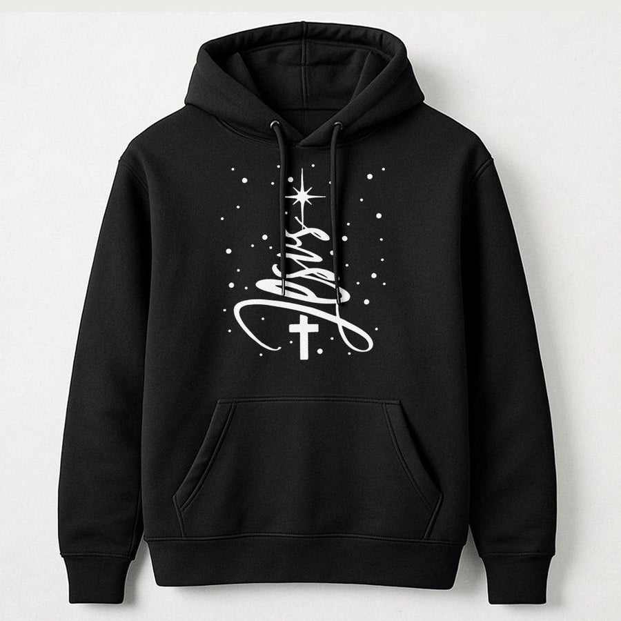 Jesus Christmas Tree Hoodie | Religious Holiday Graphic Sweatshirt | Premium Cotton Blend | Christian Faith Gift for Men & Women