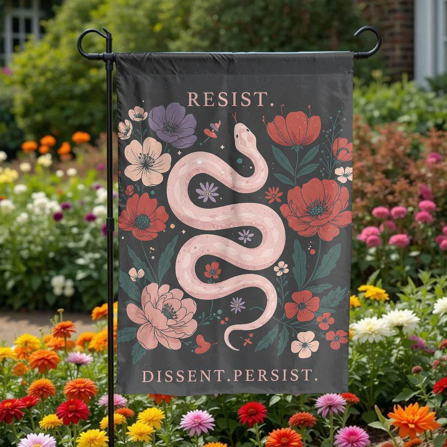 Resist Dissent Persist Garden Flag | Snake Floral Yard Decor | Weather-Resistant Premium Polyester | Feminist Statement Outdoor Gift