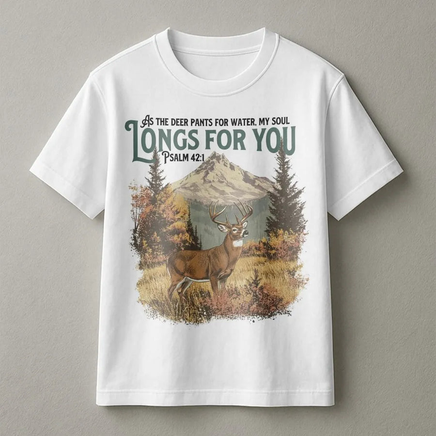 Psalm 42:1 Deer T-Shirt | Christian Hunting Graphic Tee | Premium Cotton Wildlife Apparel | Religious Gift for Men and Hunters