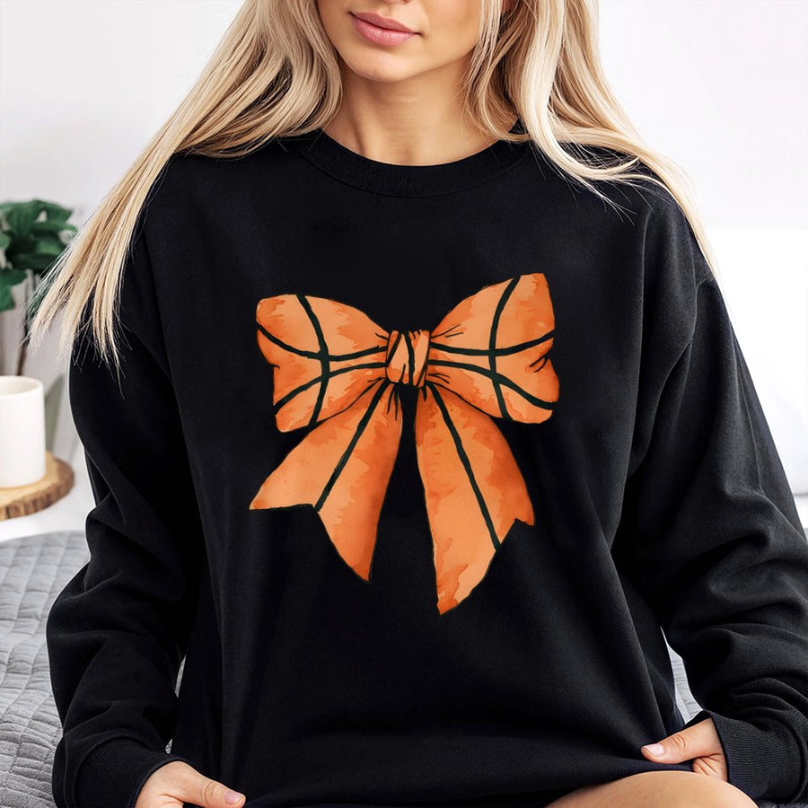 Basketball Bow Sweatshirt | Coquette Aesthetic Graphic Print | Premium Cotton-Poly Blend | Cute Basketball Mom Gift for Sports Fan