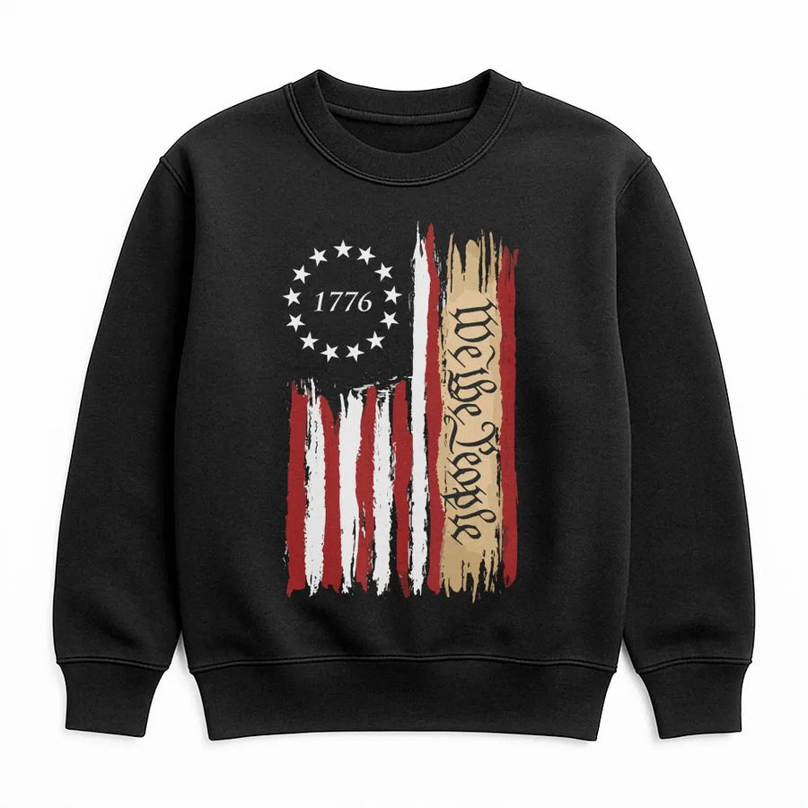 We The People 1776 Patriotic Sweatshirt | Distressed USA Flag Graphic | Premium Cotton Blend | Gift for Him, Veteran or History Lover