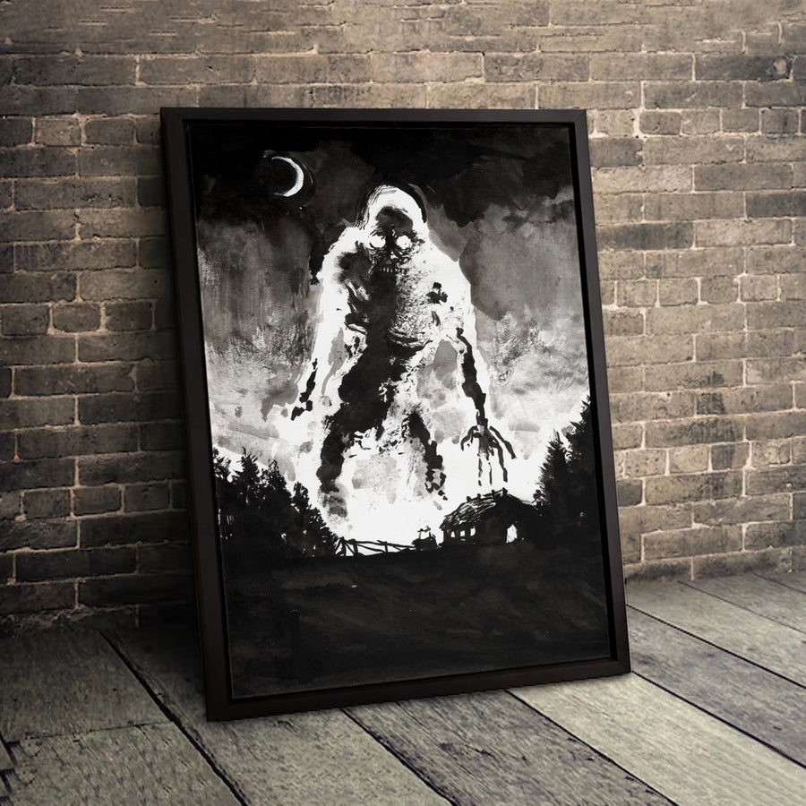 Gothic Monster Canvas Wall Art | Giant Shadow Creature Ink Wash | Premium Gallery Wrap Print | Spooky Horror Decor for Dark Academia Fans