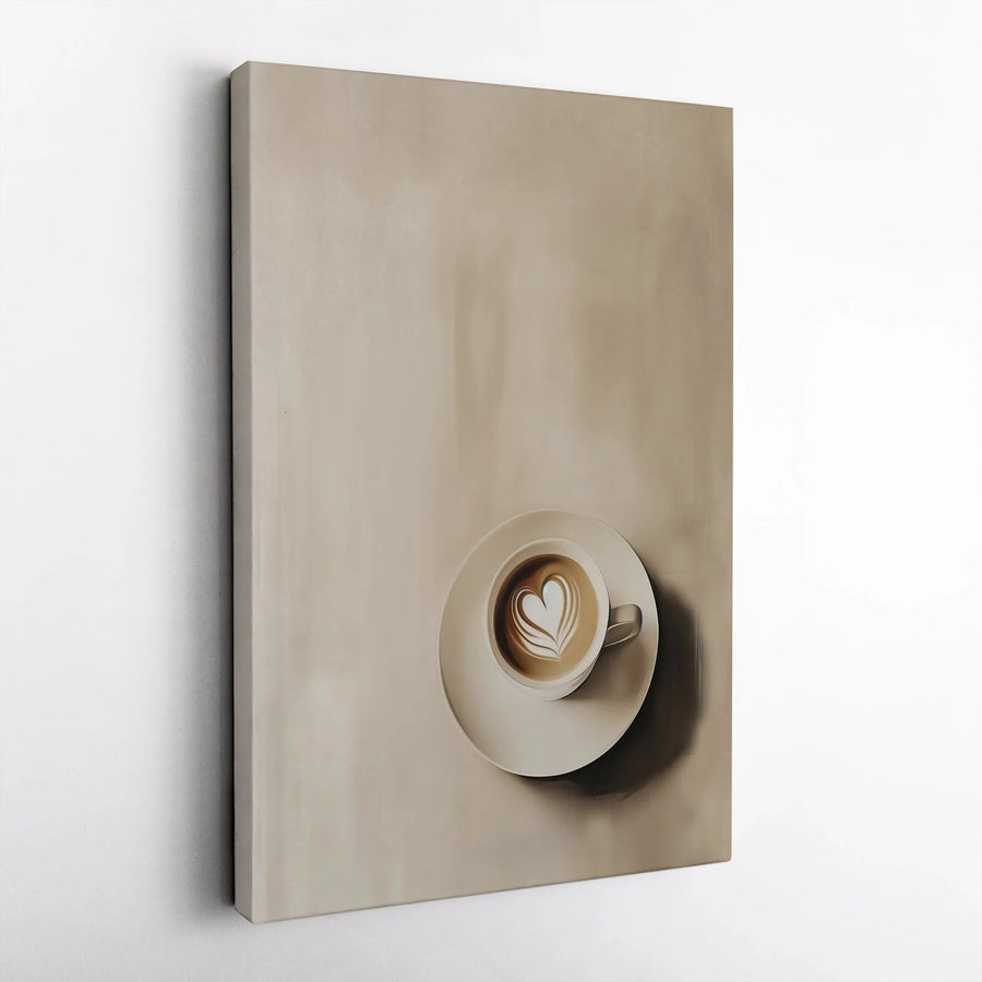 Latte Heart Coffee Cup Canvas Art | Minimalist Neutral Wall Decor | Premium Fade-Resistant Print | Coffee Lover Kitchen Gift