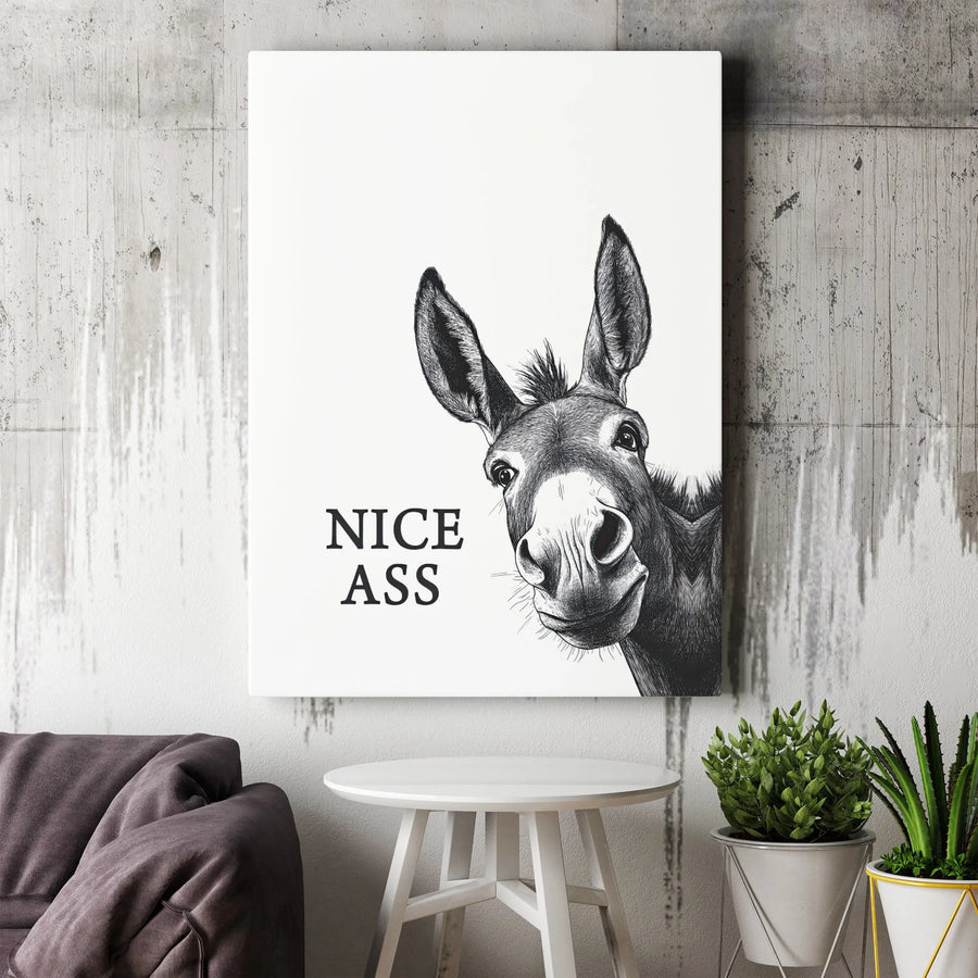 Nice Ass Donkey Wall Art | Funny Farmhouse Bathroom Decor | Premium Gallery Wrapped Canvas | Humorous Gift For Him Her
