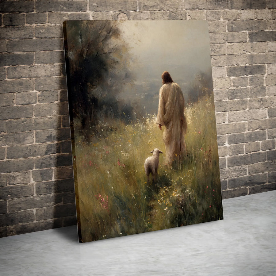 Jesus The Good Shepherd Canvas | Oil Painting Style Lamb Wall Art | Premium 1.25 Inch Gallery Wrap | Faithful Christian Religious Gift