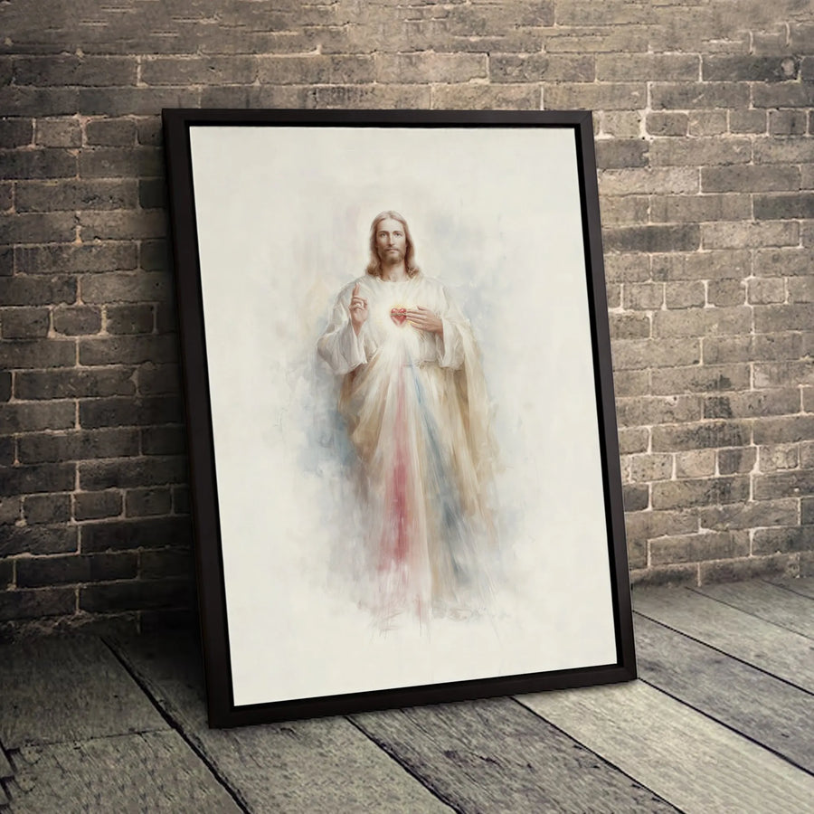 Sacred Heart Jesus Canvas Print | Divine Mercy Religious Wall Art | Premium Gallery-Wrapped Portrait | Christian Home Decor Gift
