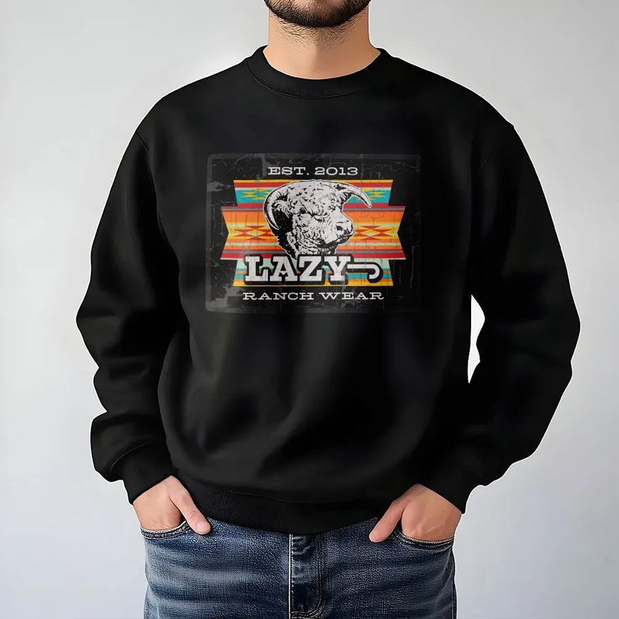 Western Ranch Sweatshirt | Vintage Bull Cowboy Graphic | Premium Unisex Crewneck | Gift For Ranchers & Country Music Fans