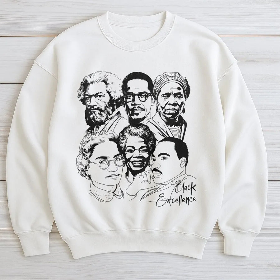 Black Excellence Sweatshirt | Civil Rights Leaders Graphic Print | Premium Cotton Blend Crewneck | Inspiring African American History Heritage Gift