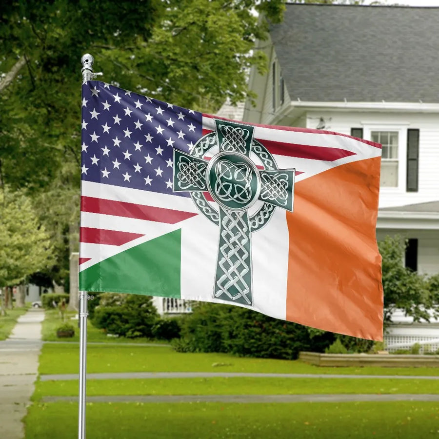 Irish American Flag | Celtic Cross US Ireland Heritage | Double-Sided Polyester | Patriotic Yard Decor Gift