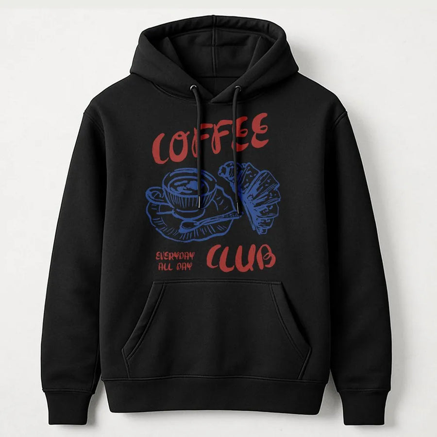 Coffee Lover Hoodie | Aesthetic Croissant Graphic Print | Premium Cotton-Poly Blend | Cozy Barista Gift for Caffeine Addicts
