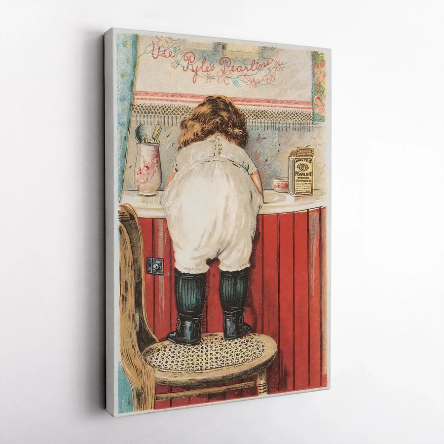 Vintage Advertising Art Print | Pyle's Pearline Child Illustration | Gallery Wrapped Canvas | Retro Kitchen Wall Decor Gift