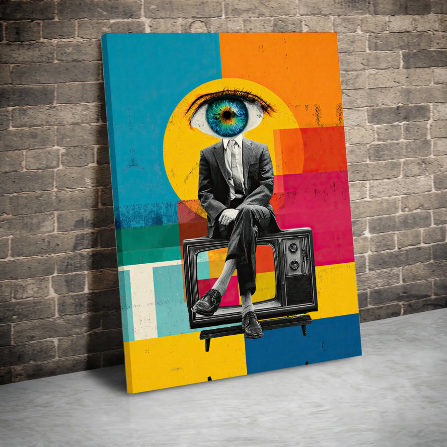 Surreal Eye TV Head Canvas Print | Retro Pop Art Collage | Premium Gallery Wrapped Canvas | Eclectic Wall Decor Gift