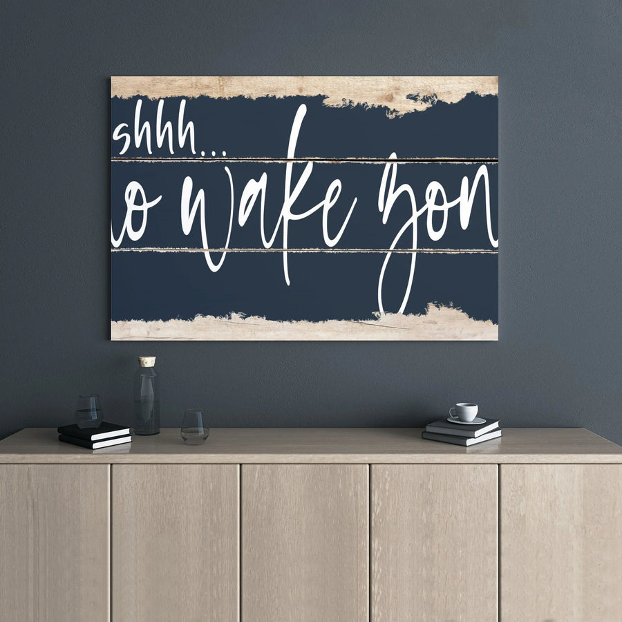 Shhh No Wake Zone Canvas Wall Art | Rustic Farmhouse Script Sign | Premium Gallery Wrapped Decor | Funny Bedroom Wall Hanging for Home
