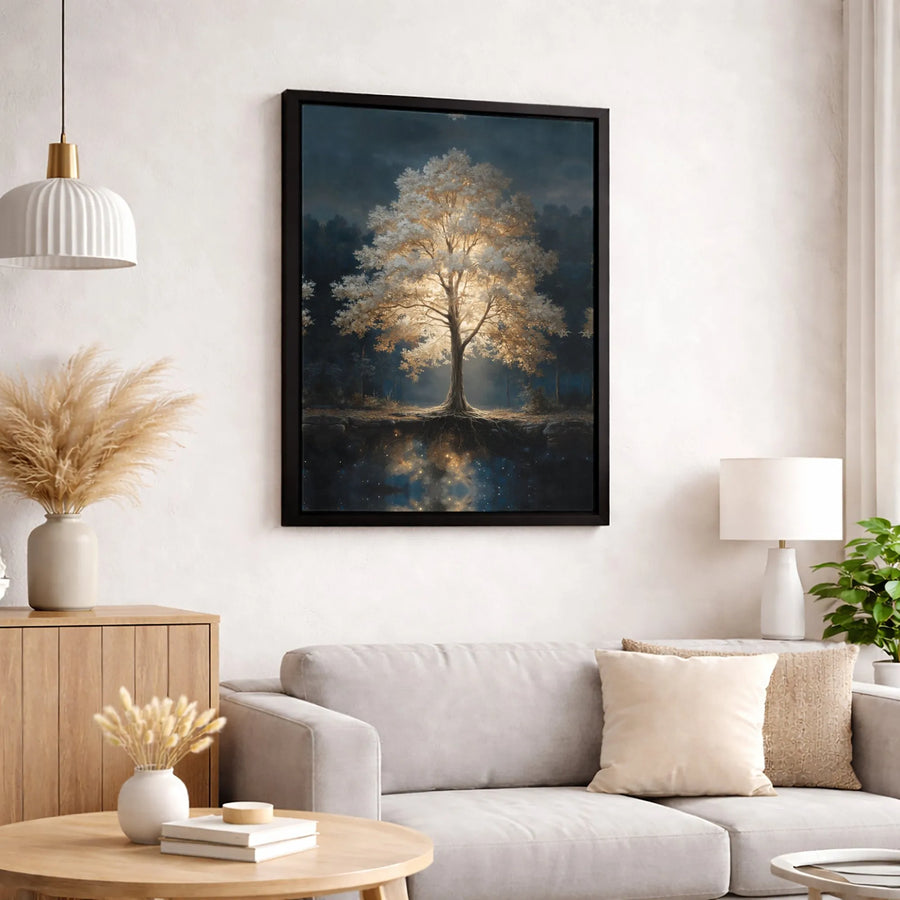 Glowing Tree Of Life Canvas | Cosmic Forest Reflection Wall Art | 1.25 Inch Gallery Wrap | Spiritual Home Decor Gift