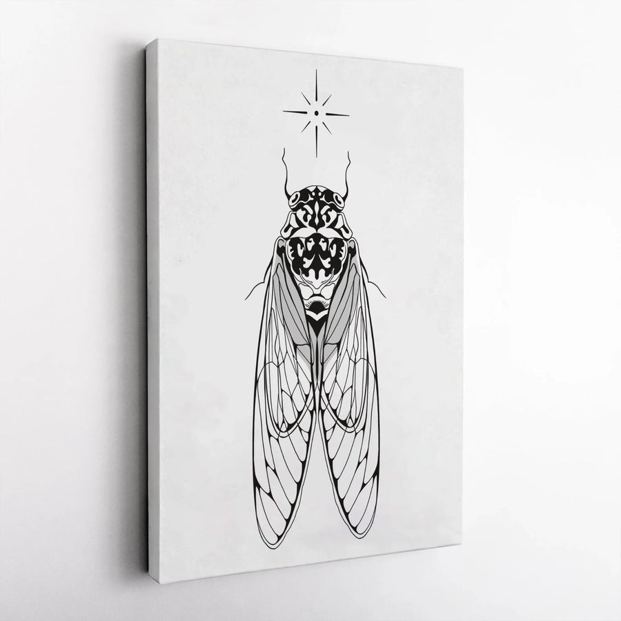 Cicada Wall Art Canvas | Celestial Moth Insect Illustration | Premium Gallery Wrap Print | Modern Botanical Home Decor Gift