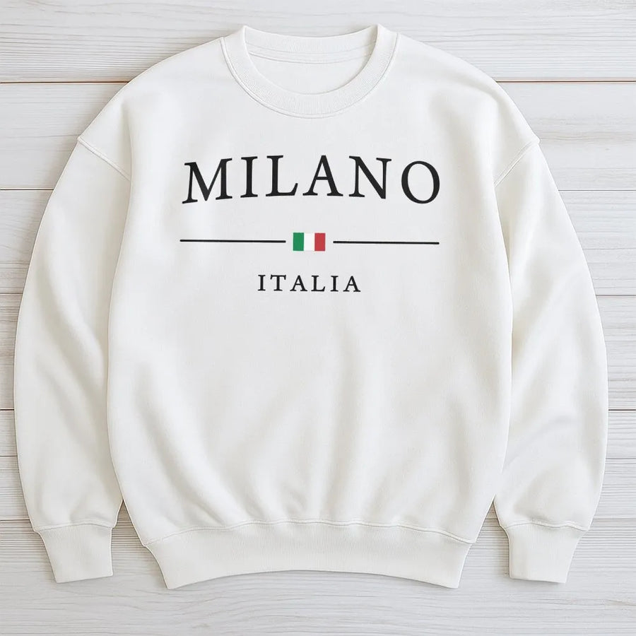Milano Italia Sweatshirt | Minimalist Italian City Graphic | Premium Cotton Blend Crewneck | Unisex Travel Gift for Men and Women
