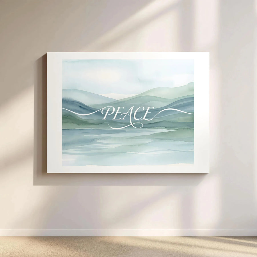 Peace Watercolor Landscape Canvas Art | Serene Mountain Wall Decor | Gallery Wrap Premium Print | Calming Minimalist Home Office Gift