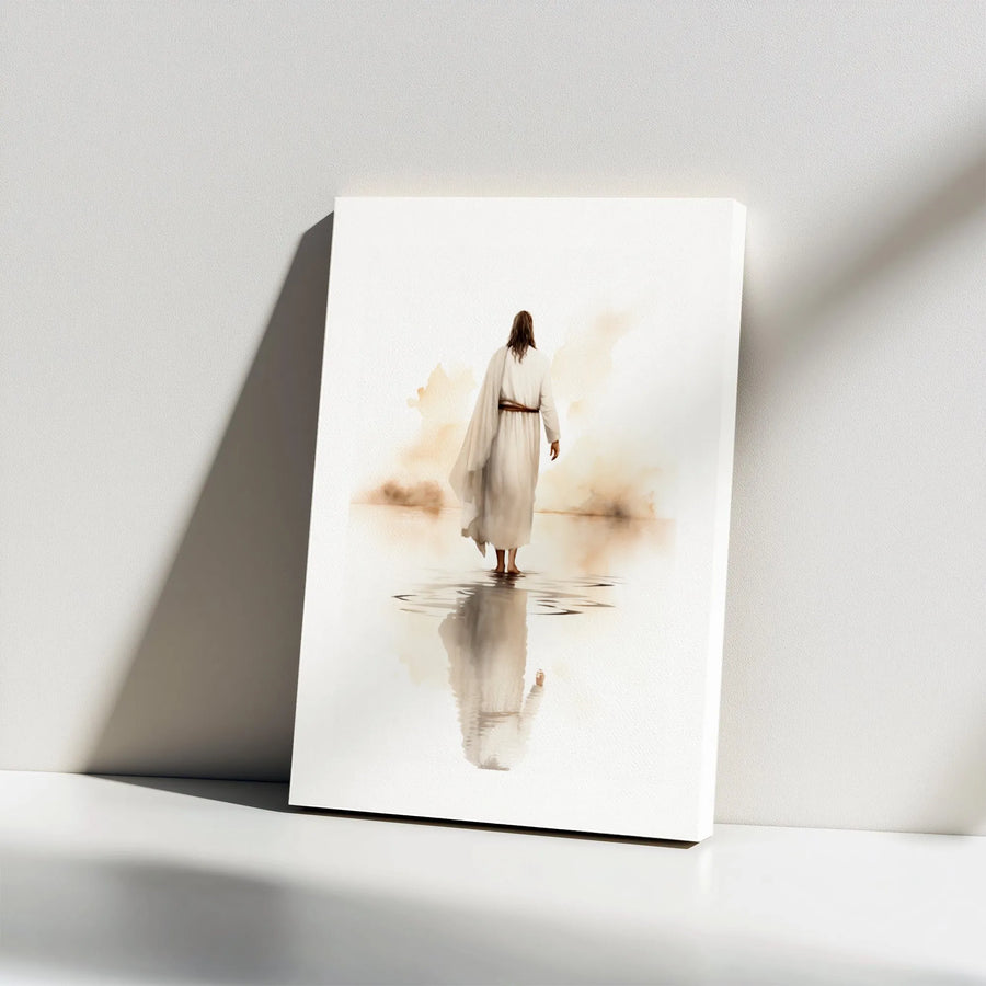 Jesus Walking On Water Canvas | Watercolor Christian Wall Art | Premium Gallery Wrapped Decor | Spiritual Religious Gift For Home And Office