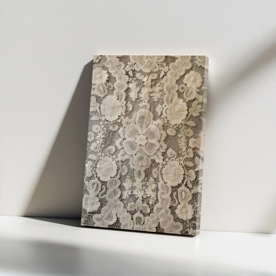 Vintage Floral Lace Canvas Wall Art | Cream Botanical Texture Print | Premium Gallery Wrap Decor | Elegant Home and Office Wall Decor
