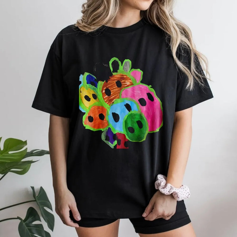 Colorful Kids Drawing T-Shirt | Abstract Animal Flower Illustration | Premium Soft Cotton | Artistic Unique Gift For Creative Souls