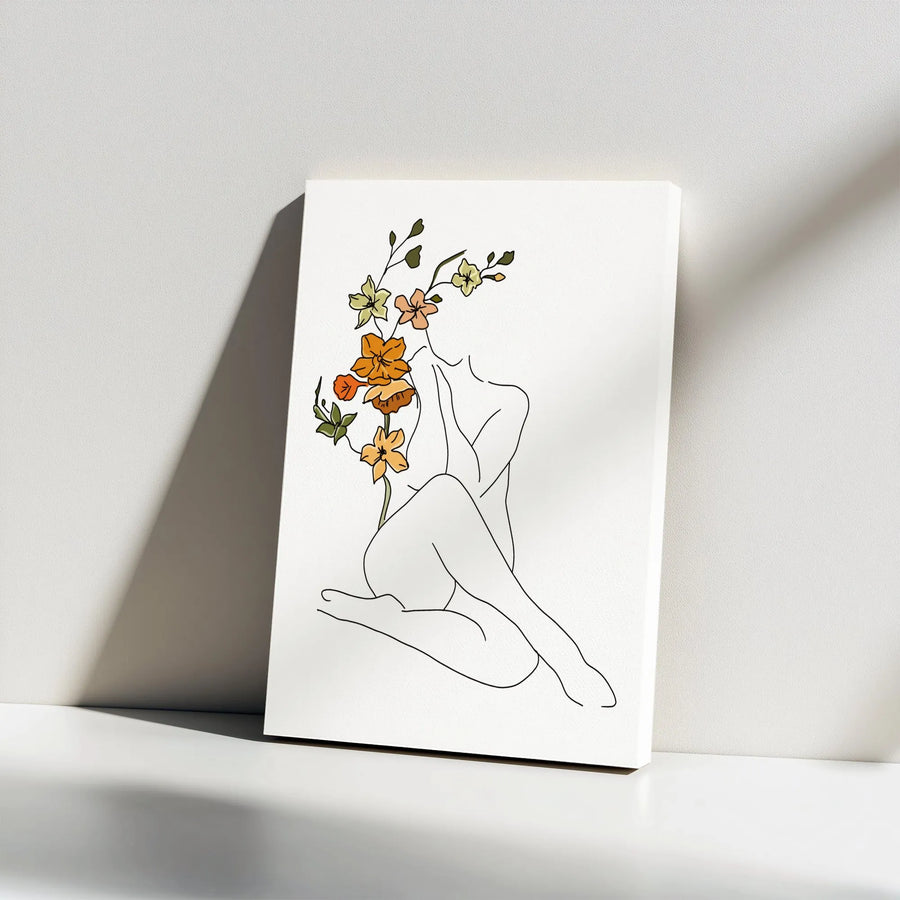 Minimalist Woman Line Art Vertical Canvas | Abstract Botanical Figure | Premium Thick Gallery Wrap | Modern Home Decor Gift for Her