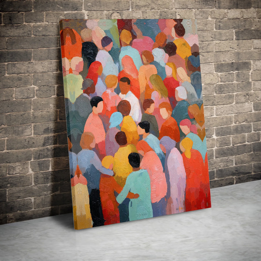 Abstract People Crowd Canvas Art | Textured Impressionist Human Figure Wall Decor | 1.25 Inch Gallery Wrap | Modern Home Office Statement Piece