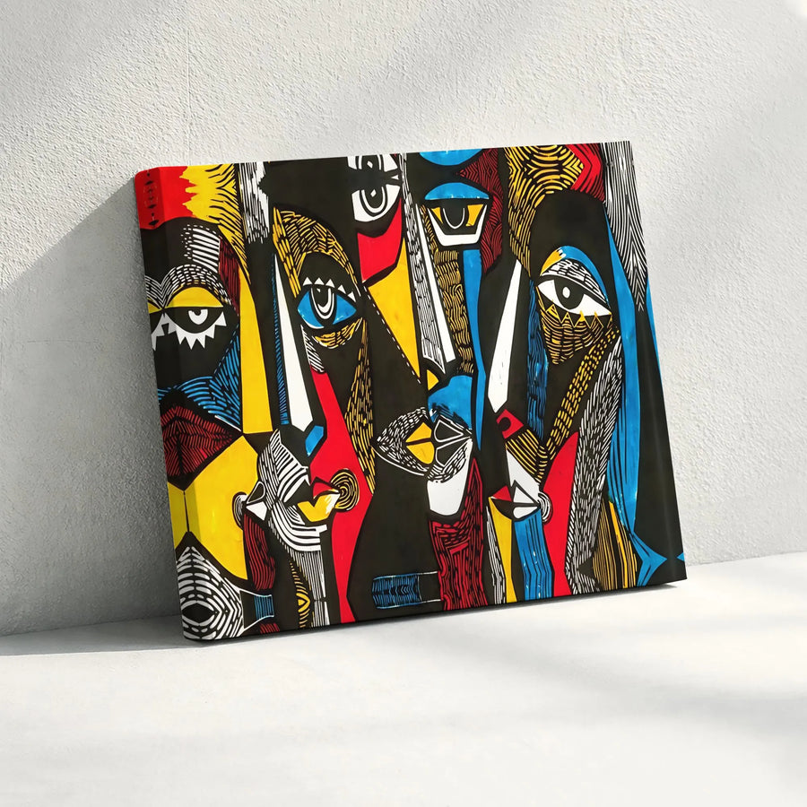 Abstract Faces Canvas Print | Vibrant Cubist Portrait Painting | Premium Gallery Wrapped Wall Art | Large Modern Home Decor Collector's Gift