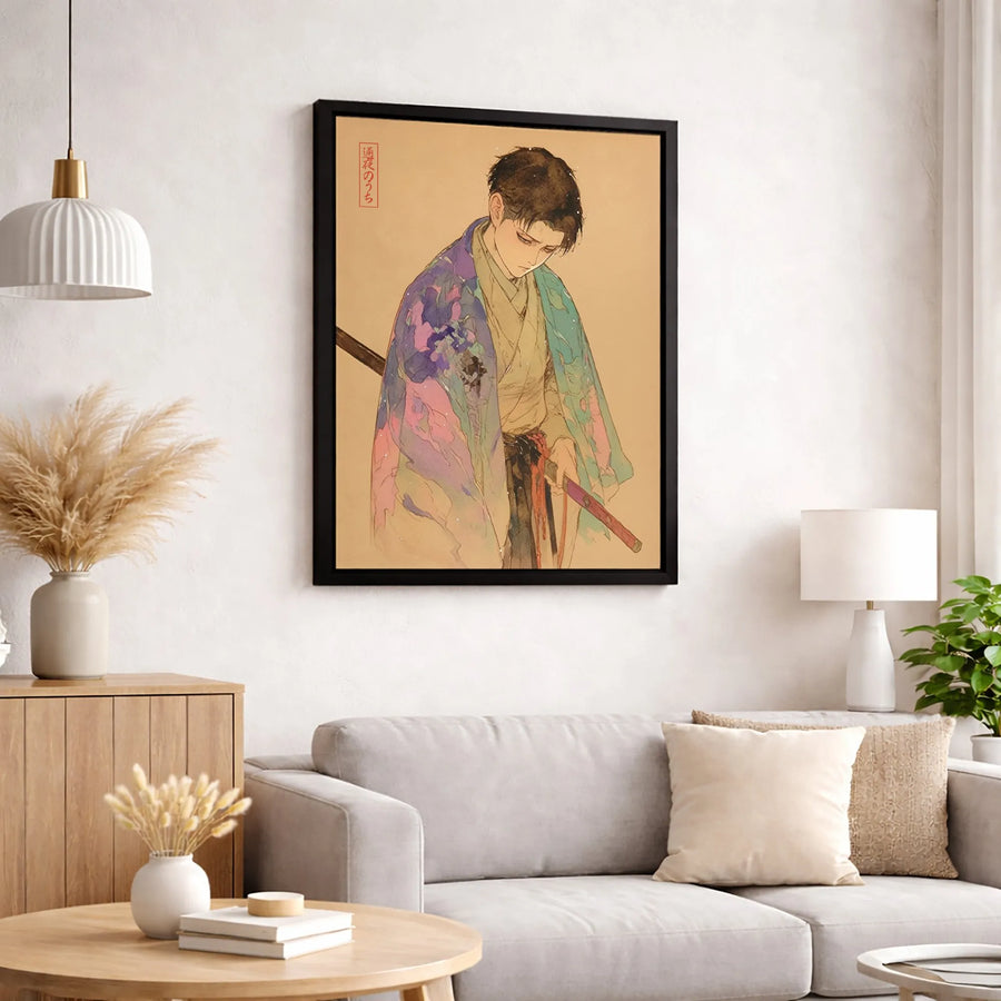 Anime Samurai Wall Art | Watercolor Katana Warrior Portrait | Premium Gallery-Wrapped Canvas | Japanese Decor Gift for Anime Fans