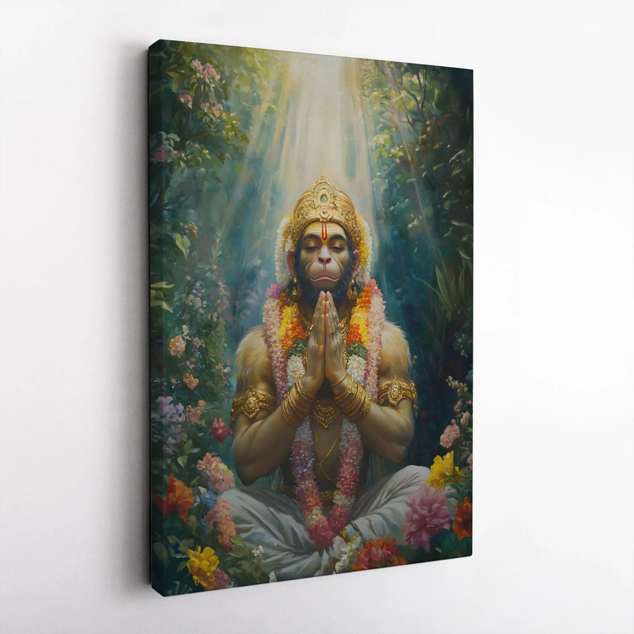 Lord Hanuman Canvas Print | Meditating Hindu Deity Wall Art | Premium Fade-Resistant Gallery Wrap | Spiritual Home Decor Gift for Devotees
