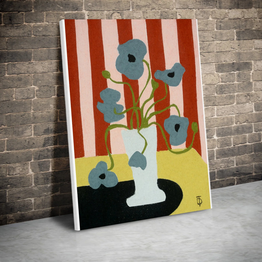 Modern Floral Canvas Wall Art | Abstract Blue Flower Still Life Print | Premium Gallery-Wrapped Canvas | Eclectic Home Decor Gift