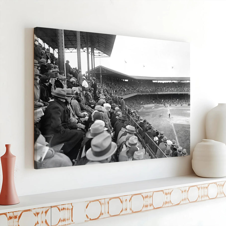 Vintage Baseball Stadium Canvas Print | Retro Black and White Crowd Photography | 1.25-Inch Gallery Wrap | Gift for Sports History Buffs