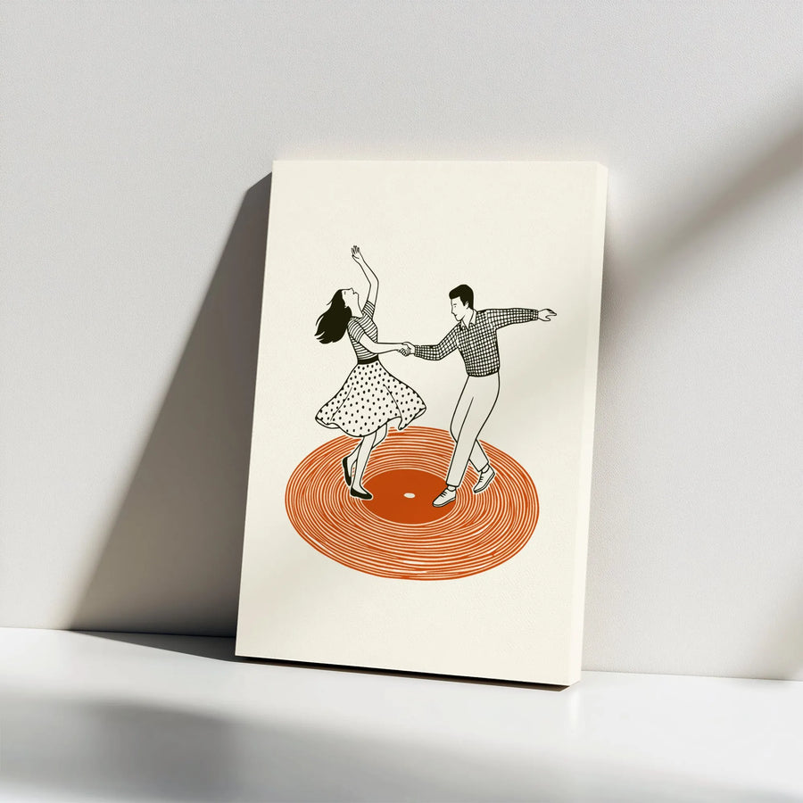 Retro Dancing Couple Canvas Wall Art | Vintage 50s Music Illustration | Premium Gallery Quality Print | Mid-Century Modern Home Decor